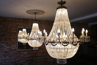 Chandeliers on a ceiling